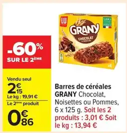 Carrefour GRANY Barres de céréales offre