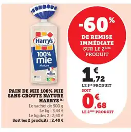 Bi1 HARRYS Pain de mie 100% mie sans croute nature offre