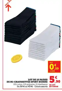 Bi1 Lot de 10 paires de mi-chaussettes sport homme offre