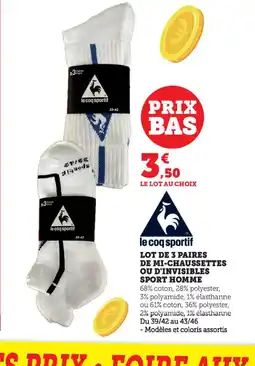 Bi1 Lot de 3 paires de mi-chaussettes ou d'invisibles sport homme offre