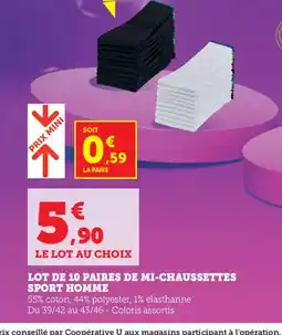Bi1 Lot de 10 paires de mi-chaussettes sport homme offre
