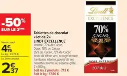Carrefour Market Tablettes de chocolat lot de 2 lindt excellence offre
