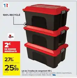 Carrefour Market Lot de 3 malles de rangement 40 L offre