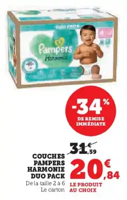 Super U Couches pampers harmonie duo pack offre