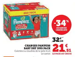 Super U Changes pampers baby dry duo pack offre