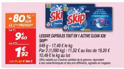 Netto Skip lessive capsules tout en 1 active clean x26(b) offre