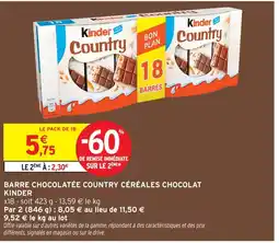 Intermarché Kinder barre chocolatée country céréales chocolat offre