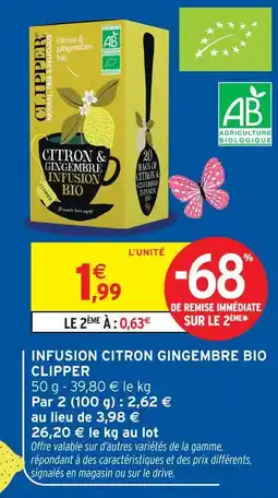 Intermarché Clipper infusion citron gingembre bio offre