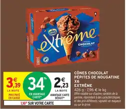 Intermarché Extrême cônes chocolat pépites de nougatine x6 offre