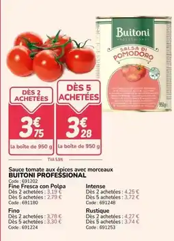 Promocash Buitoni - sauce tomate aux épices avec morceaux offre
