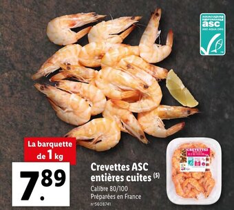 Lidl Crevettes ASC entières cuites offre