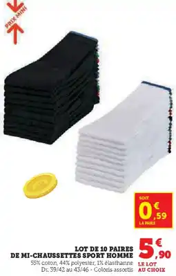 Super U Lot de 10 paires de mi-chaussettes sport homme offre