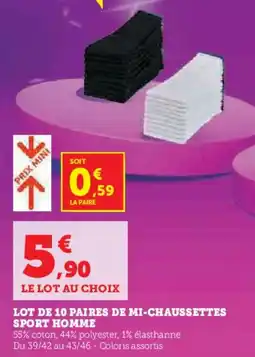 Super U Lot de 10 paires de mi-chaussettes sport homme offre