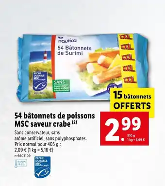 Lidl 54 Bâtonnets de poissons MSC saveur crabe offre
