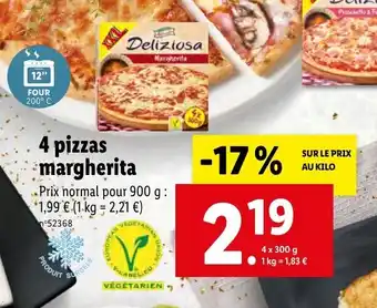 Lidl 4 Pizzas margherita offre
