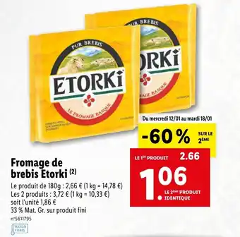 Lidl Fromage de brebis etorki offre