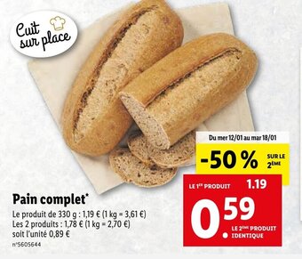 Lidl Pain complet offre
