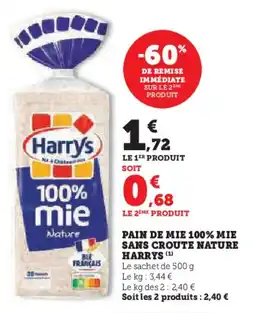 U Express Pain de mie 100% mie sans croute nature harrys offre
