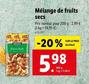 Lidl Mélange de fruits secs offre