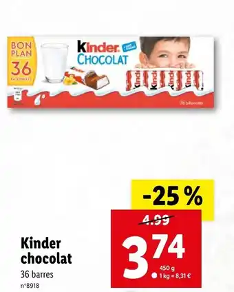 Lidl Kinder chocolat offre