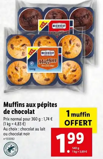 Lidl Muffins aux pépites de chocolat offre