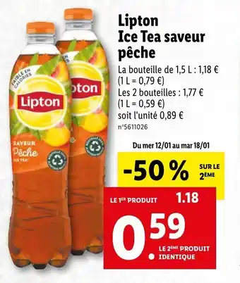 Lidl Lipton ice tea saveur pêche offre