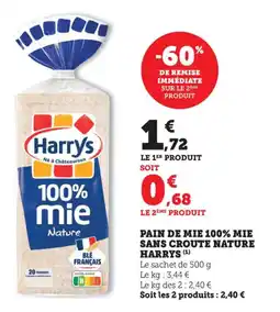 Maximarché Pain de mie 100% mie sans croute nature harrys offre