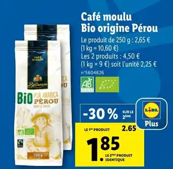 Lidl Café moulu bio origine pérou offre