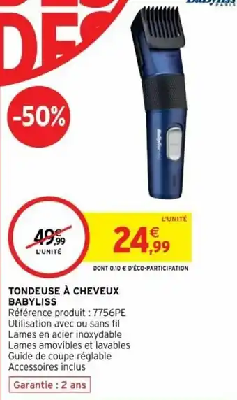 Intermarché Tondeuse à cheveux babyliss offre