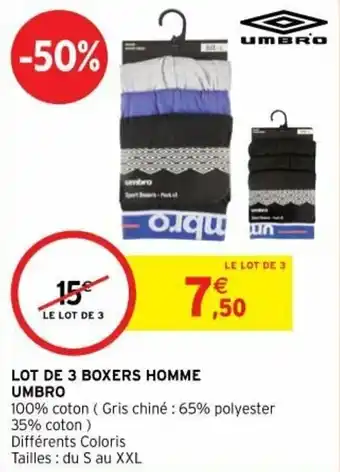 Intermarché Lot de 3 boxers homme umbro offre