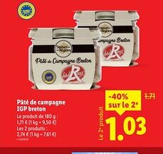 Lidl Pâté de campagne IGP breton offre