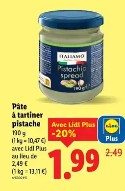 Lidl Pâte à tartiner pistache offre