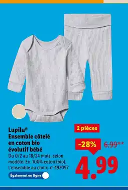 Lidl LUPILU Ensemble côtelé en coton bio évolutif bébé offre