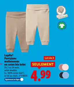 Lidl LUPILU Pantalons molletonnés en coton bio bébé offre