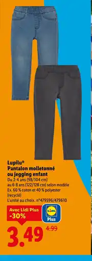 Lidl LUPILU Pantalon molletonné ou jegging enfant offre