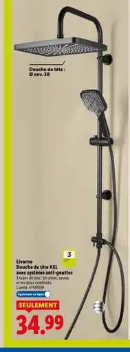 Lidl LIVARNO Douche de tête XXL avec système anti-gouttes offre