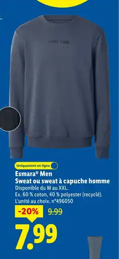 Lidl ESMARA MEN Sweat ou sweat à capuche homme offre