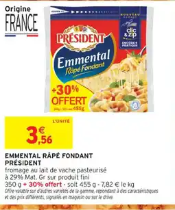 Intermarché Contact PRÉSIDENT Emmental râpé fondant offre