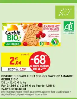 Intermarché Contact GERBLÉ BIO Biscuit bio sablé cranberry saveur amande offre