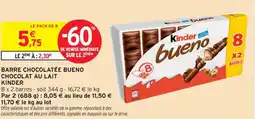 Intermarché Contact KINDER Barre chocolatée bueno chocolat au lait offre