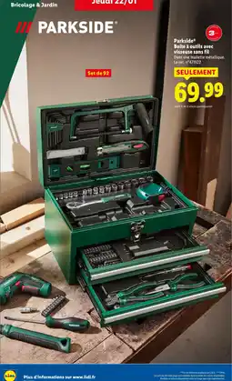 Lidl PARKSIDE Boîte à outils avec visseuse sans fil offre