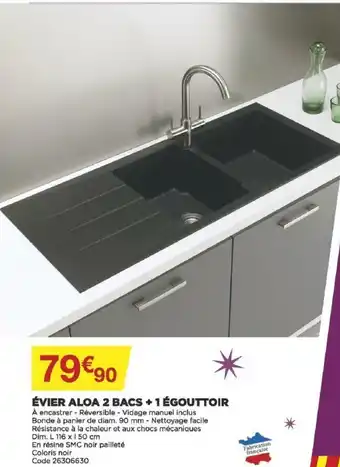 Évier Aloa 2 Bacs + 1 Égouttoir