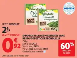 Auchan Epinards feuilles préservées sans résidu de pesticides bonduelle offre