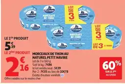 Auchan Morceaux de thon au naturel petit navire offre