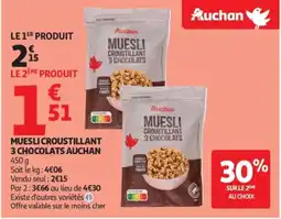 Auchan Muesli croustillant 3 chocolats auchan offre