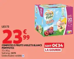 Auchan Compotes 5 fruits violets blancs pom'potes offre