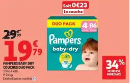 Auchan Pampers baby dry couches duo pack offre