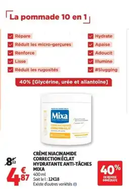 Auchan Crème niacinamide correction éclat hydratante anti-tâches mixa offre