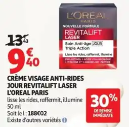 Auchan Crème visage anti-rides jour revitalift laser l'oreal paris offre