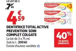Auchan Dentifrice total active prevention soin complet colgate offre